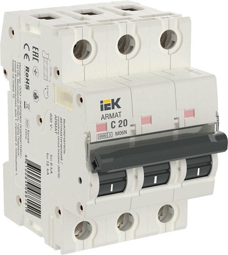 Выключатель автоматический модульный 3п C 20А M06N ARMAT IEK AR-M06N-3-C020 1596925 - фото 16748996