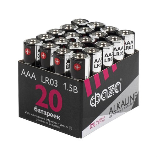 Элемент питания алкалиновый AAA/LR03 1.5В Alkaline Pack-20 (уп.20шт) ФАZА 5028128 1366136 - фото 16749243