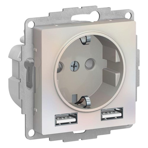 Розетка 1-м СП AtlasDesign 16А IP20 с 2-мя заряд. устройствами USB тип A+A 5В/2.4А 2х5В/1.2А механизм жемчуж. SE ATN000430 1340079 - фото 16749406