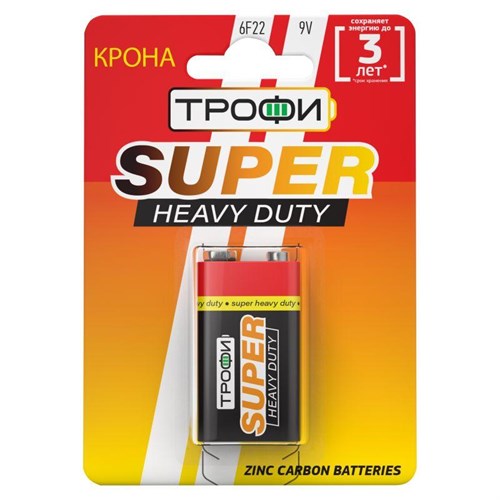 Элемент питания солевой "крона" 6F22-1BL (блист. 1шт) Трофи Б0023144 1231227 - фото 16749582