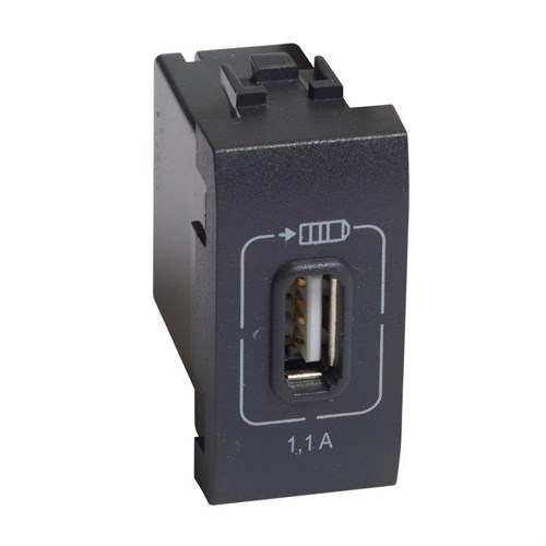 Розетка USB Mosaic 1мод. 1.1А 230/5В антрацит Leg BTC L4285C1 1230048 - фото 16749585