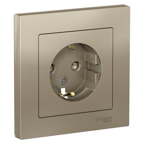 Розетка 1-м СП AtlasDesign 16А IP20 с заземл. защ. шторки в сборе шампань SE ATN000544 1240327 - фото 16749773