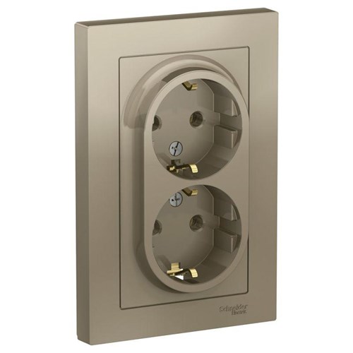Розетка 2-м СП AtlasDesign 16А IP20 с заземл. в сборе шампань SE ATN000524 1240317 - фото 16749774