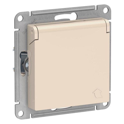 Розетка 1-м СП AtlasDesign 16А IP20 с заземл. защ. шторки с крышкой механизм беж. SE ATN000246 1240200 - фото 16749797