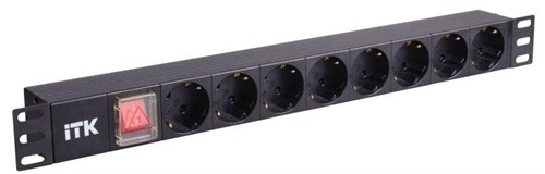 Блок розеток 8-м PDU 1U вх. C14 немецк. стандарт с LED-выкл. без шнура алюм. профиль ITK PH12-8D3 301965 - фото 16750273