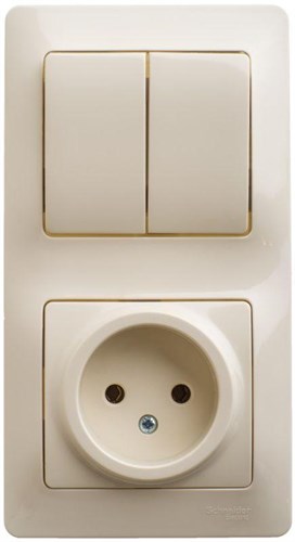 Блок комбинированный Glossa (розетка + 2-кл. выкл.) беж. SE GSL000272 400537 - фото 16750312