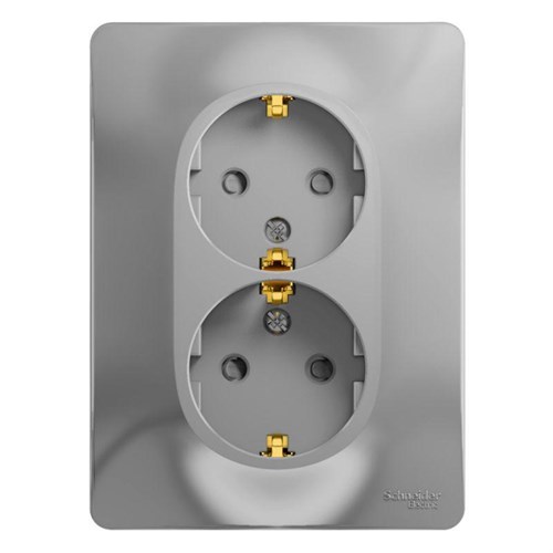 Розетка 2-м СП Glossa 16А IP20 с заземл. защ. шторки в сборе алюм. SE GSL000326 1063739 - фото 16750528
