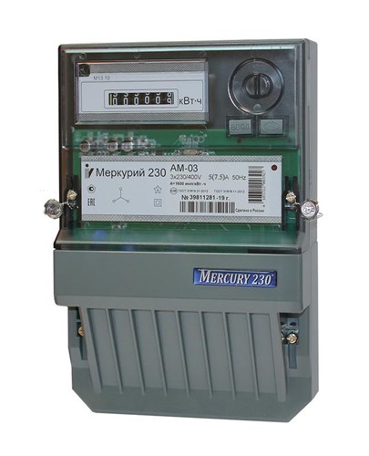 Счетчик Меркурий 230 AM-03 3ф 5-7.5А класс точн. 0.5S 1 тариф. импульс. вых. на панель мех. ОУ Инкотекс 00000032429 47189 - фото 16751252