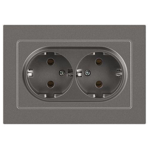 Розетка Accent 6-205-09 двойн. 2X2P+E Schuko 16А-250В IP20 СУ AL/CU титан Intro Б0063500 1931497 - фото 16751889