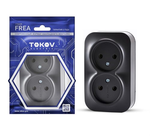 Розетка 2-м ОП Frea 16А IP20 250В без заземл. АБС-пластик карбон TOKOV ELECTRIC TKE-FR-R2-C14 1792426 - фото 16752303