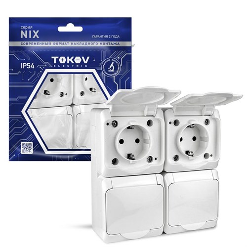 Розетка 4-м ОП Nix 16А IP54 250В с заземл. с крышкой бел. TOKOV ELECTRIC TKE-NX-R4Z-C01-IP54 1712869 - фото 16752496