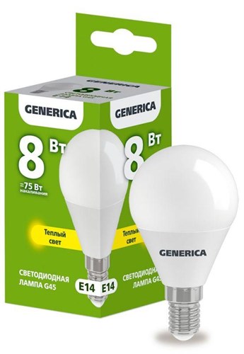 Лампа светодиодная G45 8Вт шар 3000К E14 230В GENERICA LL-G45-08-230-30-E14-G 1647622 - фото 16752759