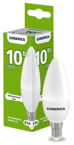 Лампа светодиодная C35 10Вт свеча 4000К E14 230В GENERICA LL-C35-10-230-40-E14-G 1647616 - фото 16752769
