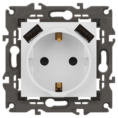 Розетка 16А 250В 2P+E с 2хUSB 5В-3А защ. шторки Elegance бел. 14-4109-01 ЭРА Б0047867 1500540 - фото 16753153