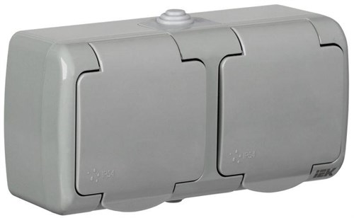 Розетка 2-м ОП Aquatic РСш22-2-А 16А IP54 с заземл. с крышкой сер. IEK ERA22-K03-16-54 1288454 - фото 16753489