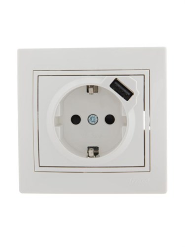 Розетка 1-м СП Mira 16А с заземл. + USB разъем бел. LEZARD 701-0202-181 537289 - фото 16753498