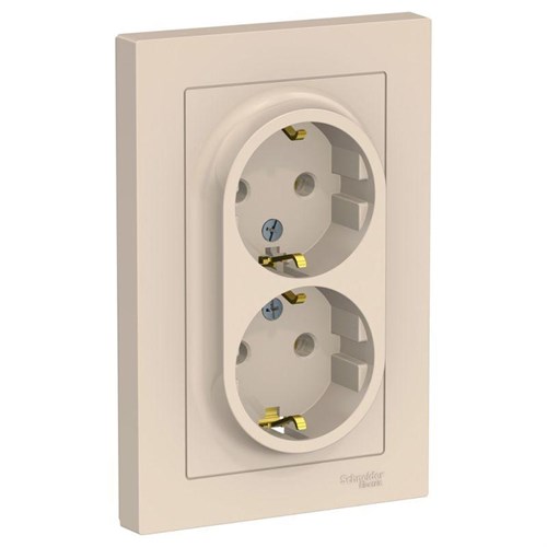 Розетка 2-м СП AtlasDesign 16А IP20 с заземл. в сборе беж. SE ATN000224 1240188 - фото 16753847