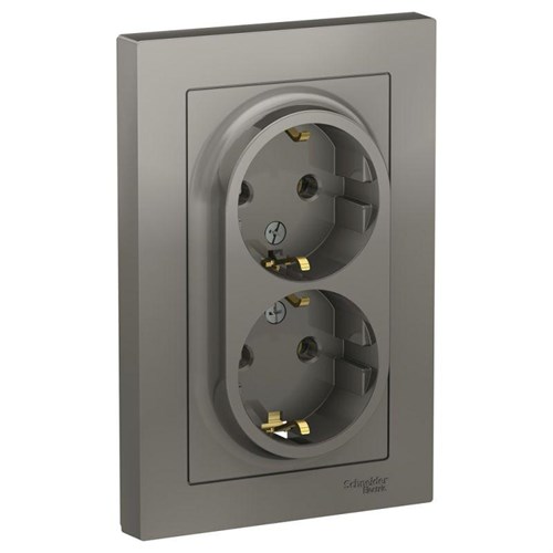 Розетка 2-м СП AtlasDesign 16А IP20 с заземл. в сборе сталь SE ATN000924 1240489 - фото 16753858