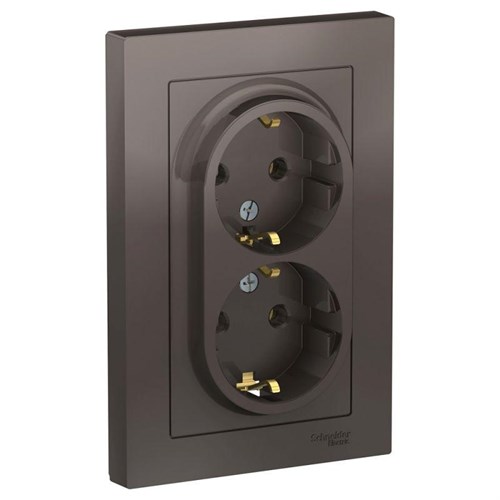 Розетка 2-м СП AtlasDesign 16А IP20 с заземл. в сборе мокко SE ATN000624 1240360 - фото 16753869