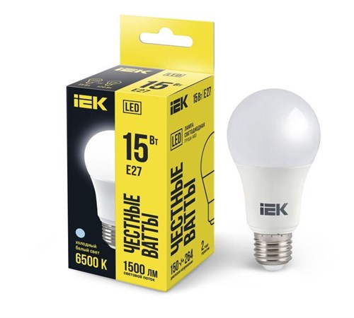 Лампа светодиодная ECO A60 15Вт грушевидная 230В 6500К E27 IEK LLE-A60-15-230-65-E27 479696 - фото 16753984