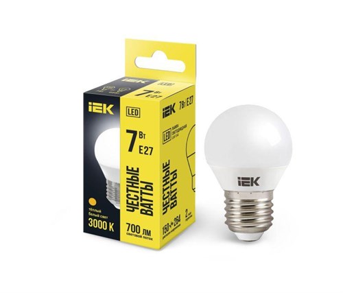 Лампа светодиодная Eco G45 7Вт шар 3000К тепл. бел. E27 630лм 230-240В IEK LLE-G45-7-230-30-E27 422018 - фото 16754167