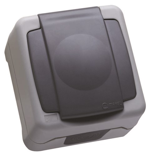 Розетка 1-м ОП 16А IP55 с заземл. с крышкой сер. Makel 36064099 262558 - фото 16754681