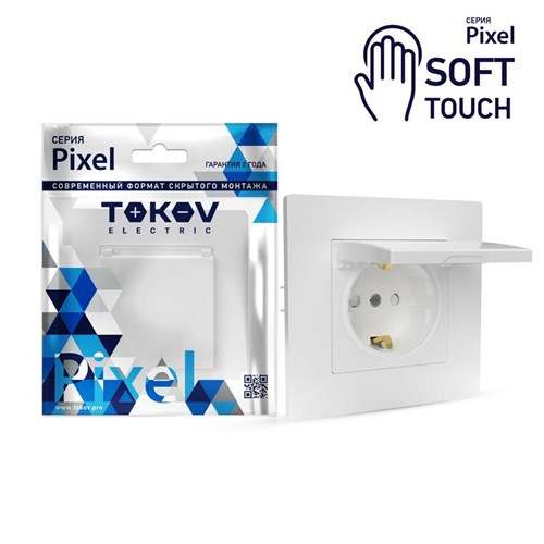 Розетка 1-м СП Pixel 16А IP20 с заземл. защ. шторки с крышкой механизм айс TOKOV ELECTRIC TKE-PX-R1ZSW1-C34 1909867 - фото 16755906