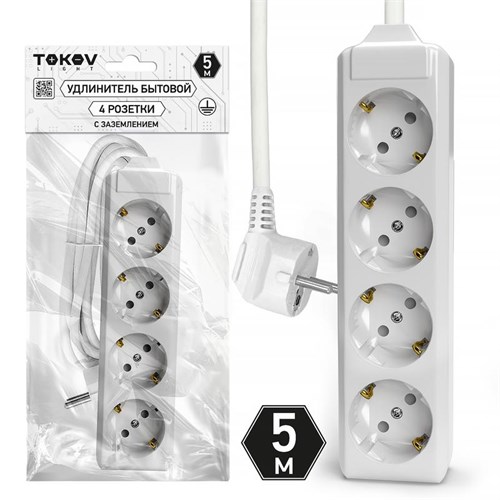 Удлинитель 4х5м с заземл. 10А 3х1.5 TOKOV LIGHT TKL-C01-BU4-5-1.5-Z 1909844 - фото 16755918