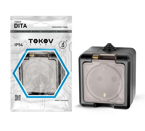 Розетка 1-м ОП Dita 16А IP54 250В с заземл. с прозр. крышкой карбон TOKOV ELECTRIC TKL-DT-R1Z-C14T-IP54 1792457 - фото 16756314