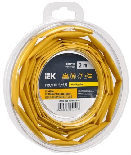Трубка термоусадочная ТТУ нг-LS 5/2.5 желт. (уп.2м) IEK UDR12-005-D25-002-K05-T 1777088 - фото 16756406