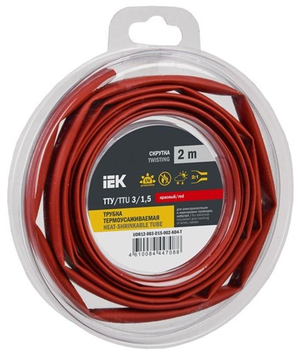 Трубка термоусадочная ТТУ нг-LS 3/1.5 красн. (уп.2м) IEK UDR12-003-D15-002-K04-T 1777073 - фото 16756407