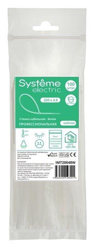 Стяжка кабельная 200х4.8 бел. (уп.100шт) SE IMT20048W 1760893 - фото 16756476