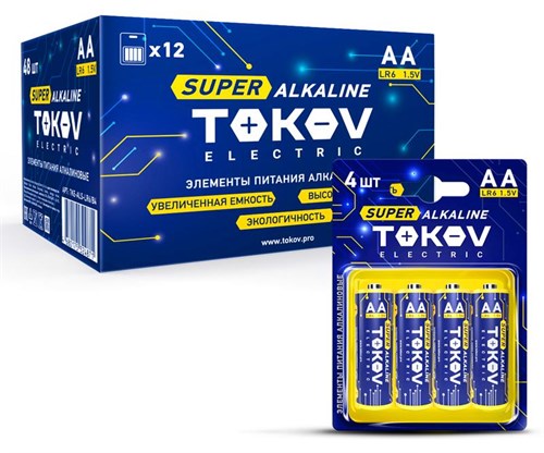 Элемент питания алкалиновый AA/LR6 (блист.4шт) TOKOV ELECTRIC TKE-ALS-LR6/B4 1698884 - фото 16756614