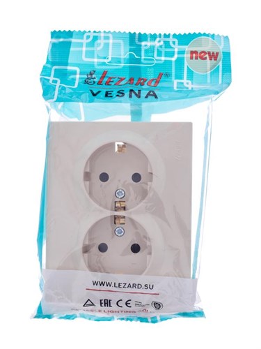 Розетка 2-м СП VESNA с заземл. со шторками ПБТ кремов. LEZARD 742-0300-178B 1634061 - фото 16756705