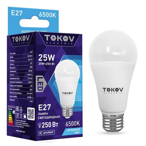 Лампа светодиодная 25Вт А60 6500К Е27 176-264В TOKOV ELECTRIC TKE-A60-E27-25-6.5K 1660379 - фото 16756721