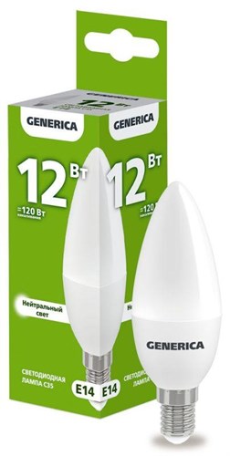 Лампа светодиодная C35 12Вт свеча 4000К E14 230В GENERICA LL-C35-12-230-40-E14-G 1647620 - фото 16756777
