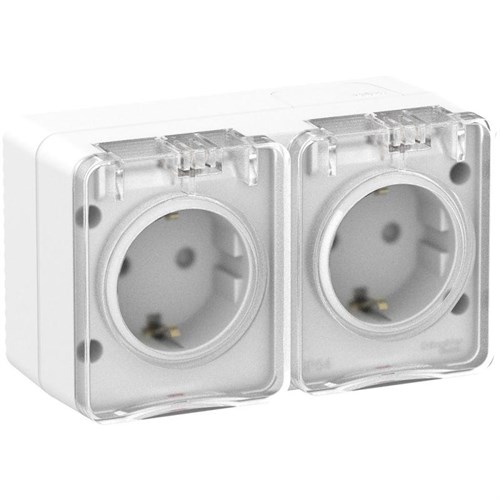 Розетка 2-м ОП AtlasDesign Profi54 16А IP54 250В с заземл. защ. шторки бел. SE ATN540126 1616131 - фото 16756872