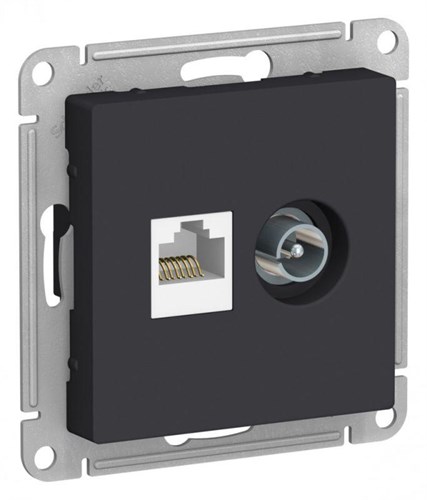 Розетка компьютерная + телевизионная 2-м AtlasDesign RJ45 кат.5E + TV механизм карбон SE ATN001089 1240558 - фото 16757807