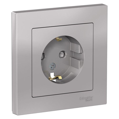 Розетка 1-м СП AtlasDesign 16А IP20 с заземл. защ. шторки в сборе алюм. SE ATN000344 1240241 - фото 16757812