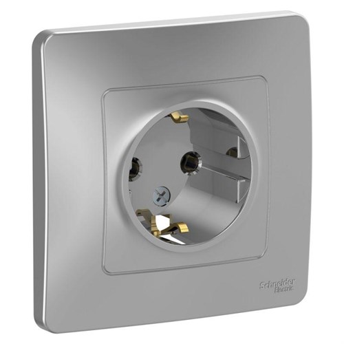 Розетка 1-м СП Blanca 16А IP20 250В с заземл. без защ. шторок алюм. SE BLNRS001013 1210329 - фото 16758001