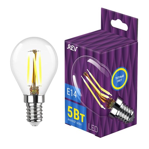Лампа светодиодная филаментная PREMIUM (FILAMENT) 5Вт G45 2700К тепл. E14 480лм REV 32357 0 424011 - фото 16758162