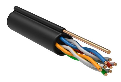 Кабель витая пара U/UTP кат.5E 4х2х24AWG LDPE с метал. тросом 1.2мм черн. (305м) (м) ITK LC3-C5E04-159 301886 - фото 16758301