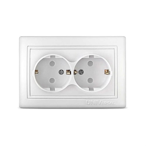 Розетка 2-м СП Севиль 16А IP24 с заземл. защ. шторки бел. UNIVersal С0050 385129 - фото 16758385