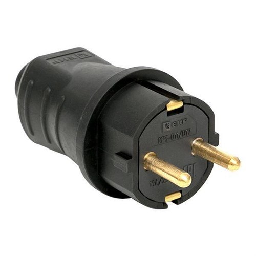 Вилка прямая 16А 2P+PE 230В IP44 каучук черн. EKF RPS-011-16-230-44 326180 - фото 16758486