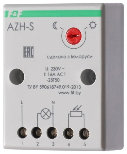 Фотореле AZH-S (выносной фотодатчик IP-65 монтаж на плоскость 230В 16А 1НО IP20) F&F EA01.001.007 253543 - фото 16758782
