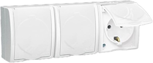 Розетка 3-м ОП Simon15 16А IP54 250В с заземл. с крышкой винт. клеммы бел. Simon 1594437-030 159968 - фото 16758954