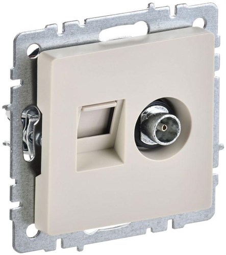 Розетка компьютерная + телевизионная 2-м Brite РТВ/РК12-БрКр RJ45 кат.5E + TV механизм беж. IEK BR-AK20-1-K10 1617397 - фото 16759568