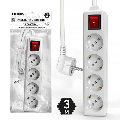 Удлинитель 4х3м с заземл. с выкл. 10А 3х1.5 TOKOV LIGHT TKL-C01-BU4-3-1.5-ZV 1909843 - фото 16759955