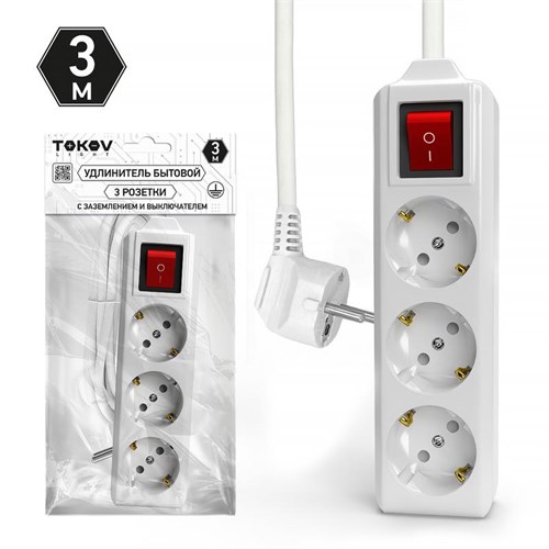 Удлинитель 3х3м с заземл. с выкл. 10А 3х1.5 TOKOV LIGHT TKL-C01-BU3-3-1.5-ZV 1909839 - фото 16759957