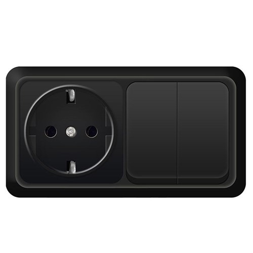 Блок ОП Олимп 2-кл. выкл. 10А + роз. с заземл. 16А 220В горизонт. черн. Universal 7946810 1905546 - фото 16760027